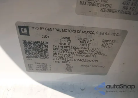 2021 GMC Sierra 1500 2Wd Short Box Slt из США, поврежденный, VIN 3GTP8DED6MG236180